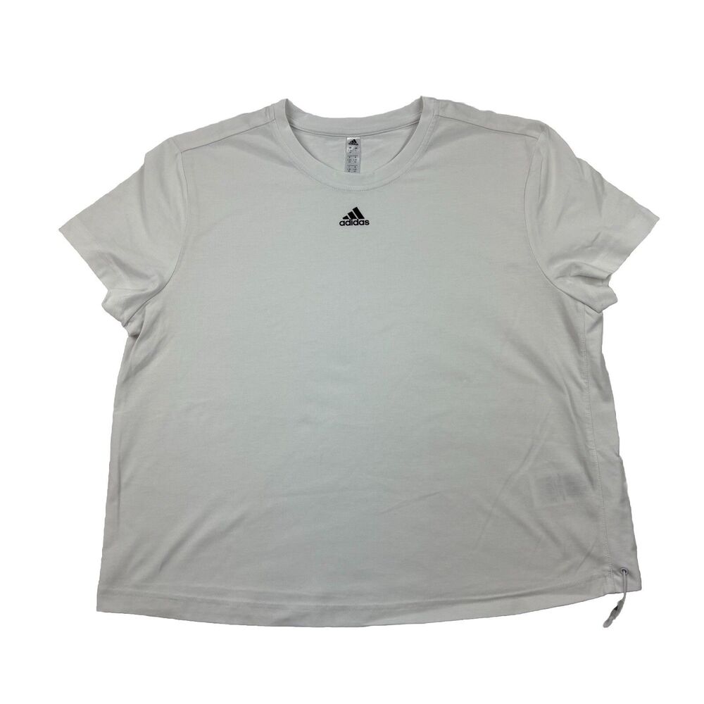 Adidas Primeblue T Shirt Womens Large Whote Short Sleeve Drawstring Waist
